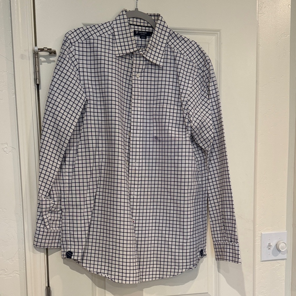 Men's Blue and White Checkered Shirt